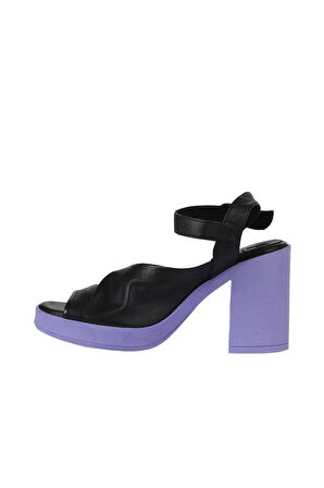Bueno Shoes Siyah Lila Deri Kadın Topuklu Sandalet 01wy12303