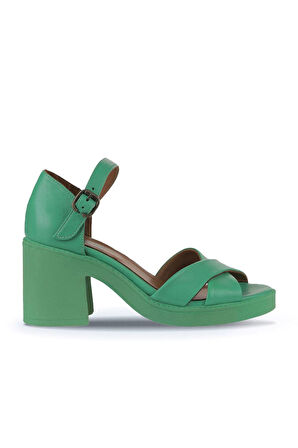 Bueno Shoes Yeşil Koyu Deri Kadın Topuklu Sandalet 01wy12501