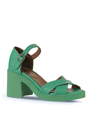 Bueno Shoes Yeşil Koyu Deri Kadın Topuklu Sandalet 01wy12501
