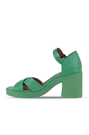 Bueno Shoes Yeşil Koyu Deri Kadın Topuklu Sandalet 01wy12501
