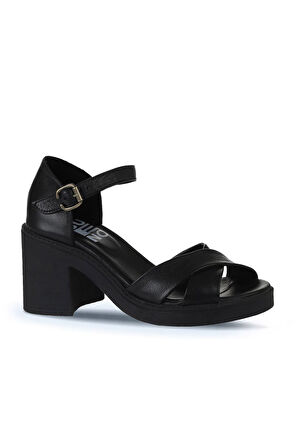 Bueno Shoes Siyah Deri Kadın Topuklu Sandalet 01wy12501