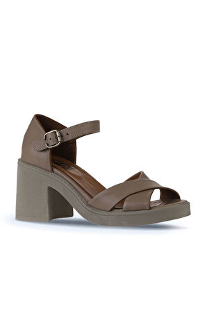 Bueno Shoes Gri Deri Kadın Topuklu Sandalet 01wy12501