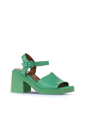 Bueno Shoes Yeşil Koyu Deri Kadın Topuklu Sandalet 01wy12502