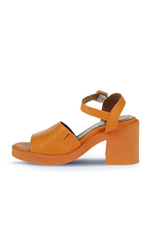Bueno Shoes Turuncu Deri Kadın Topuklu Sandalet 01wy12502