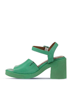 Bueno Shoes Yeşil Koyu Deri Kadın Topuklu Sandalet 01wy12502