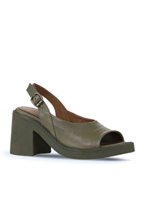 Bueno Shoes Haki Deri Kadın Topuklu Sandalet 01wy12503
