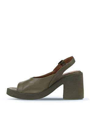 Bueno Shoes Haki Deri Kadın Topuklu Sandalet 01wy12503