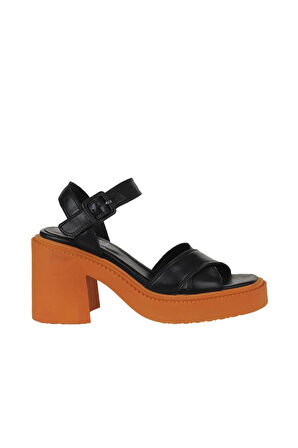 Bueno Shoes Siyah Turuncu Deri Kadın Topuklu Sandalet 01wy12704