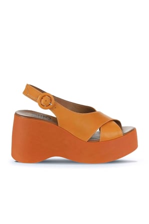 Bueno Shoes Turuncu Deri Kadın Dolgu Topuklu Sandalet 01wy9007