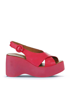 Bueno Shoes Fuşya Deri Kadın Dolgu Topuklu Sandalet 01wy9007