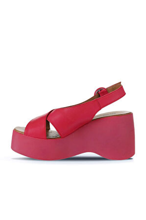 Bueno Shoes Fuşya Deri Kadın Dolgu Topuklu Sandalet 01wy9007