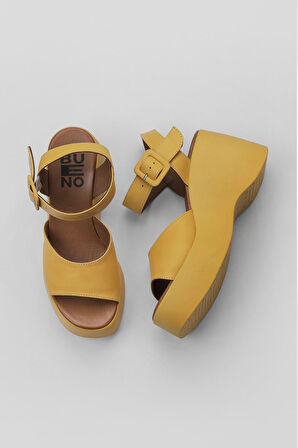 Bueno Shoes Sarı Deri Kadın Dolgu Topuklu Ayakkabı 01wy9009