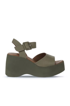 Bueno Shoes Haki Deri Kadın Dolgu Topuklu Ayakkabı 01wy9009