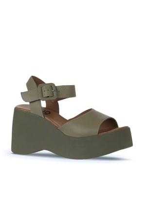 Bueno Shoes Haki Deri Kadın Dolgu Topuklu Ayakkabı 01wy9009