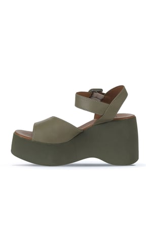 Bueno Shoes Haki Deri Kadın Dolgu Topuklu Ayakkabı 01wy9009