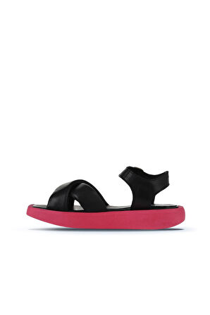 Bueno Shoes Siyah Fuşya Deri Kadın Dolgu Topuklu Sandalet 01wy1009