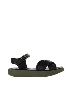 Bueno Shoes Siyah Yeşil Deri Kadın Dolgu Topuklu Sandalet 01wy1009