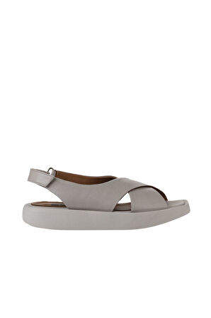 Bueno Shoes Gri Deri Kadın Dolgu Topuklu Sandalet 01wy1012