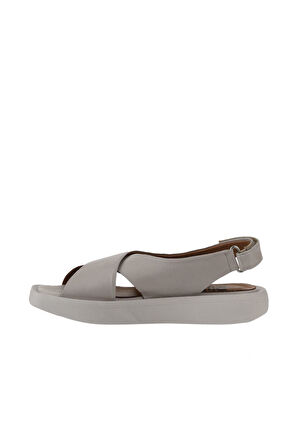 Bueno Shoes Gri Deri Kadın Dolgu Topuklu Sandalet 01wy1012