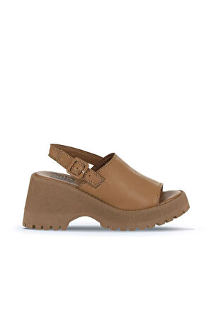 Bueno Shoes Taba Deri Kadın Dolgu Topuklu Sandalet 01wy12601