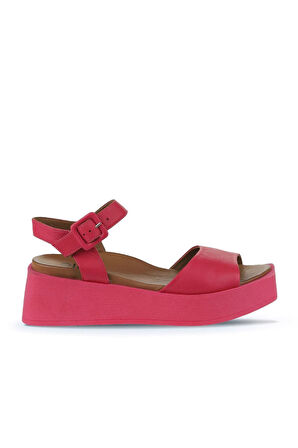 Bueno Shoes Fuşya Deri Kadın Dolgu Topuklu Sandalet 01wy5900