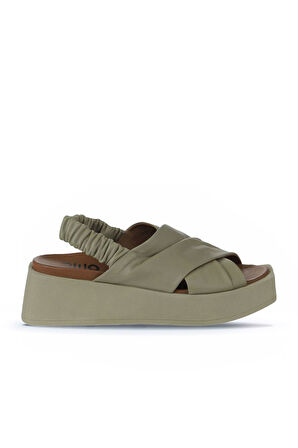Bueno Shoes Haki Deri Kadın Dolgu Topuklu Sandalet 01wy5901