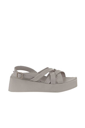 Bueno Shoes Gri Deri Kadın Dolgu Topuklu Sandalet 01wy5904