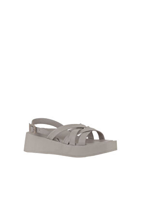 Bueno Shoes Gri Deri Kadın Dolgu Topuklu Sandalet 01wy5904