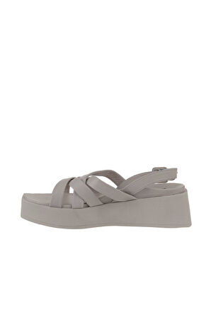 Bueno Shoes Gri Deri Kadın Dolgu Topuklu Sandalet 01wy5904