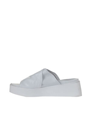 Bueno Shoes Beyaz Deri Kadın Dolgu Topuklu Terlik 01wy5906