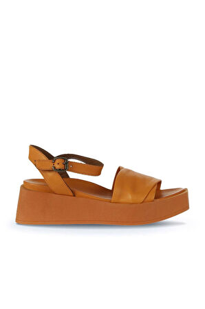 Bueno Shoes Turuncu Deri Kadın Dolgu Topuklu Sandalet 01wy5909
