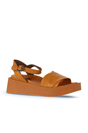 Bueno Shoes Turuncu Deri Kadın Dolgu Topuklu Sandalet 01wy5909
