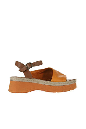 Bueno Shoes Turuncu Kahve Deri Kadın Dolgu Topuklu Ayakkabı 01wy8201