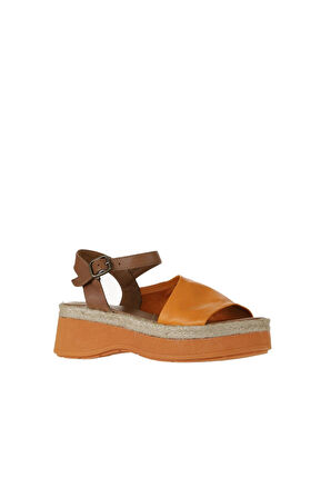 Bueno Shoes Turuncu Kahve Deri Kadın Dolgu Topuklu Ayakkabı 01wy8201