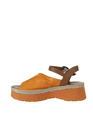 Bueno Shoes Turuncu Kahve Deri Kadın Dolgu Topuklu Ayakkabı 01wy8201