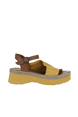Bueno Shoes Sarı Kahve Deri Kadın Dolgu Topuklu Ayakkabı 01wy8201