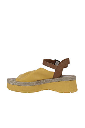 Bueno Shoes Sarı Kahve Deri Kadın Dolgu Topuklu Ayakkabı 01wy8201