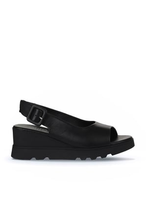 Bueno Shoes Siyah Deri Kadın Dolgu Topuklu Sandalet 01wy8600