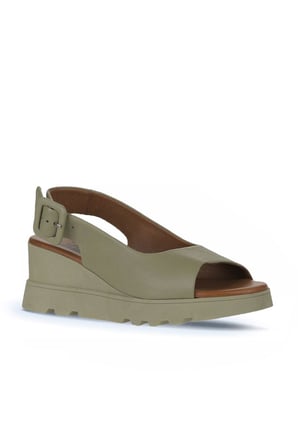 Bueno Shoes Haki Deri Kadın Dolgu Topuklu Sandalet 01wy8600