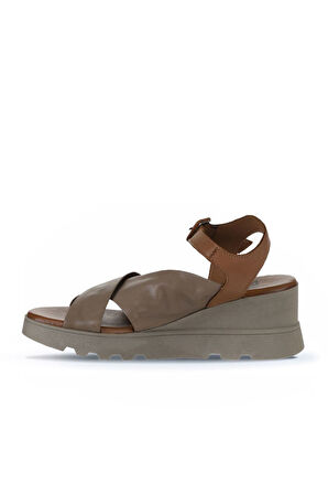 Bueno Shoes Gri Kahve Deri Kadın Dolgu Topuklu Sandalet 01wy8601