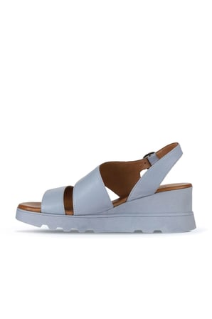Bueno Shoes Mavi Deri Kadın Dolgu Topuklu Sandalet 01wy8602