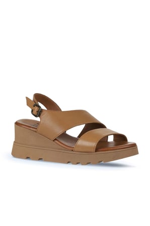 Bueno Shoes Taba Deri Kadın Dolgu Topuklu Sandalet 01wy8602