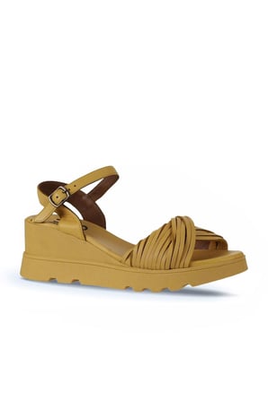 Bueno Shoes Sarı Deri Kadın Dolgu Topuklu Sandalet 01wy8609
