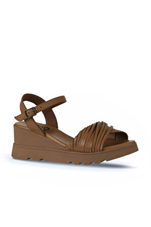 Bueno Shoes Taba Taba Deri Kadın Dolgu Topuklu Sandalet 01wy8609