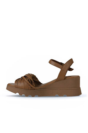 Bueno Shoes Taba Taba Deri Kadın Dolgu Topuklu Sandalet 01wy8609