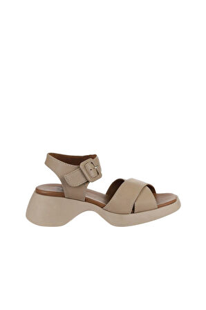 Bueno Shoes Vizon Deri Kadın Dolgu Topuklu Sandalet 01wy9303