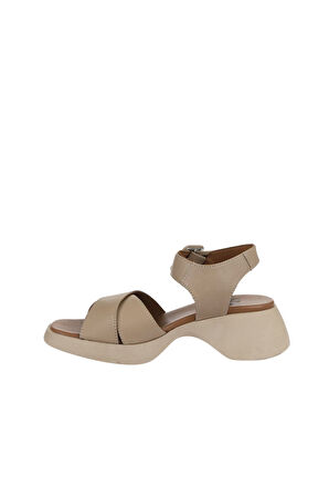 Bueno Shoes Vizon Deri Kadın Dolgu Topuklu Sandalet 01wy9303