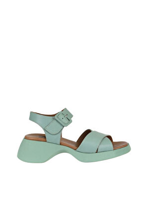 Bueno Shoes Yeşil Açık Deri Kadın Dolgu Topuklu Sandalet 01wy9303