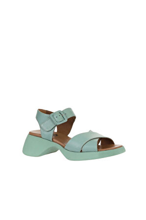 Bueno Shoes Yeşil Açık Deri Kadın Dolgu Topuklu Sandalet 01wy9303