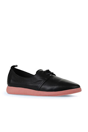 Bueno Shoes Siyah Pembe Deri Kadın Düz Ayakkabı 01wy1509